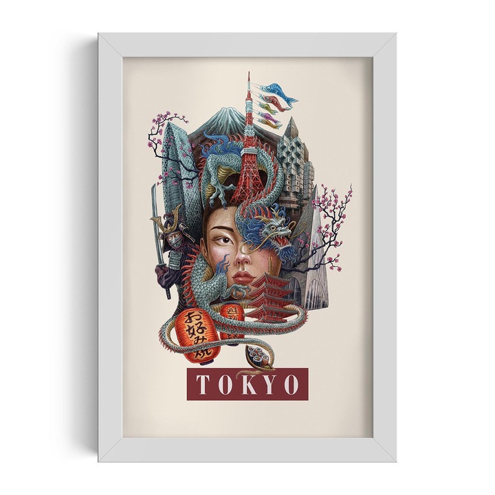 Tablou inramat decorativa, Tulup, Tokyo, Alb, 50x70 cm, 010330010160100281388