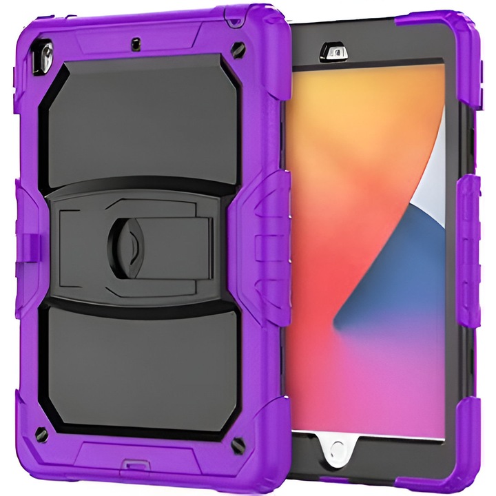 iPad 10.2"-hez való tok állvánnyal, lila, 2019/2020/2021, tripla konstrukció