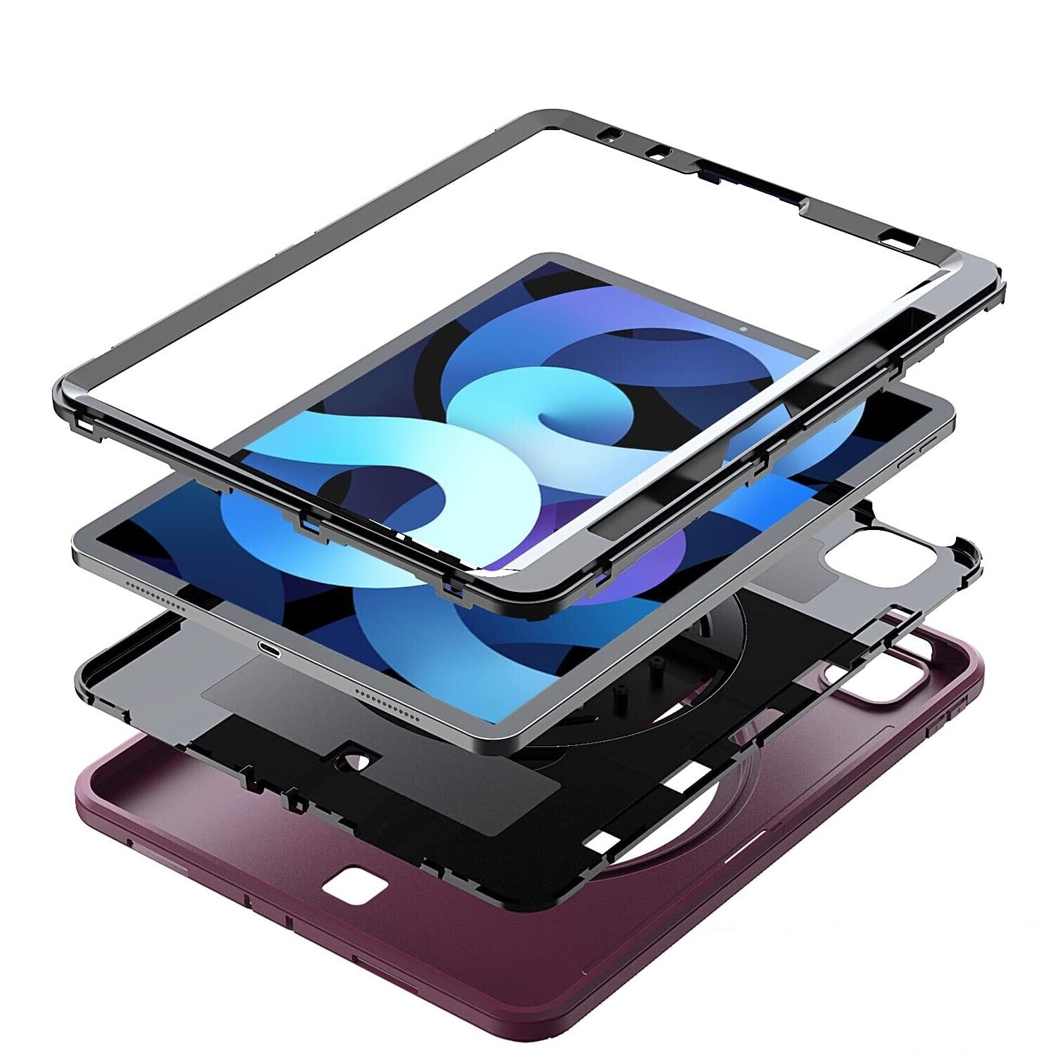 Husa tableta cu suport rotativ pentru iPad Air 4/iPad Pro 11, Nikcorp, bordo, 11 inch