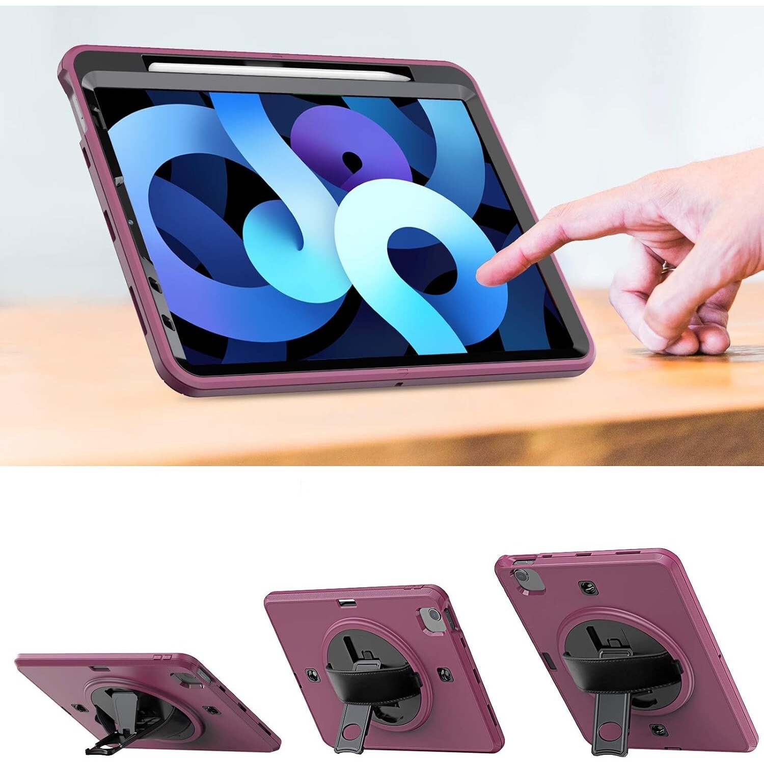 Husa tableta cu suport rotativ pentru iPad Air 4/iPad Pro 11, Nikcorp, bordo, 11 inch