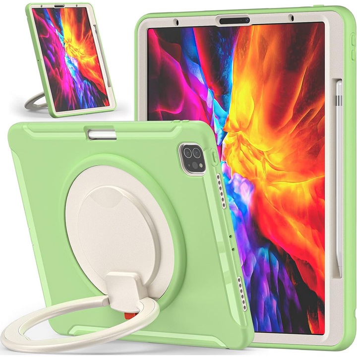 iPad Air 4/5 10.9 és Pro 11 2018/2020/2021 tok, zöld, ergonomikus állvánnyal