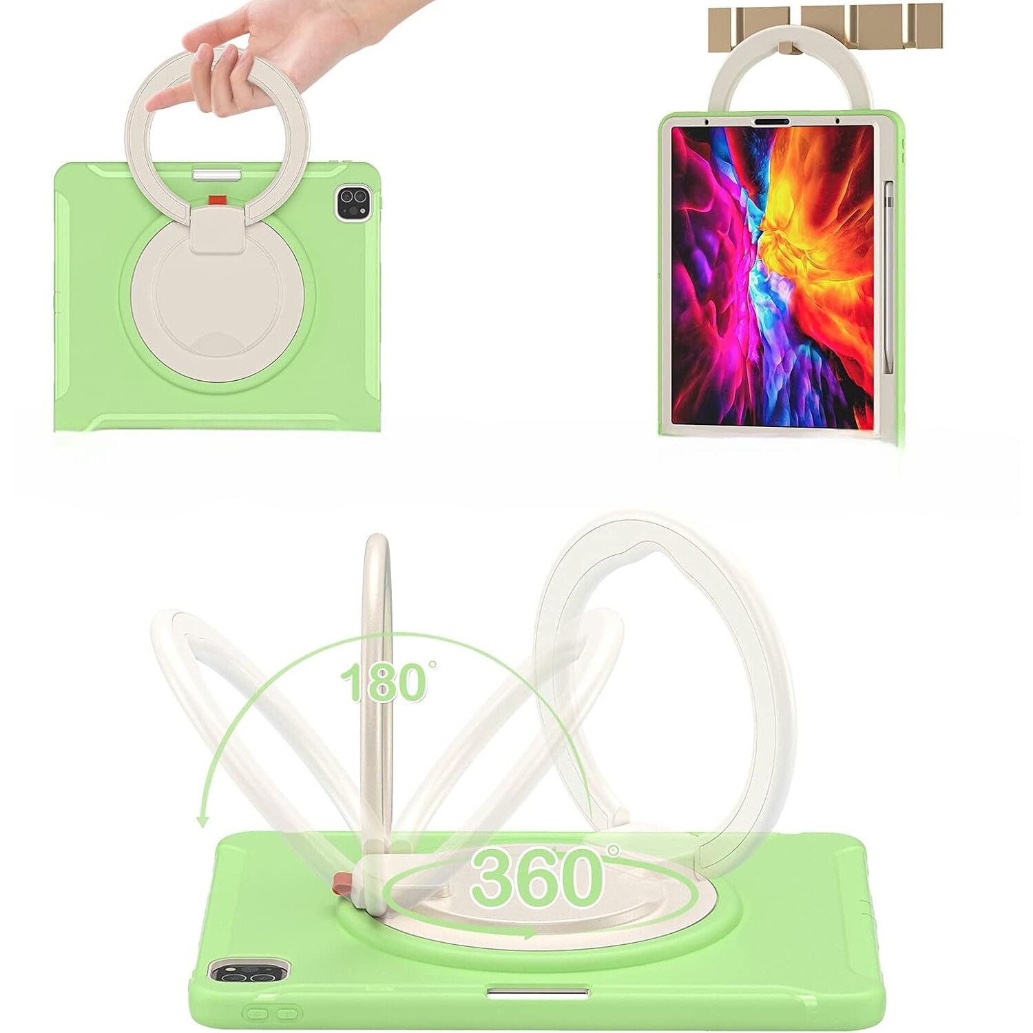 Etui pentru iPad Air 4/5 10.9 si Pro 11 2018/2020/2021, verde, cu suport ergonomic