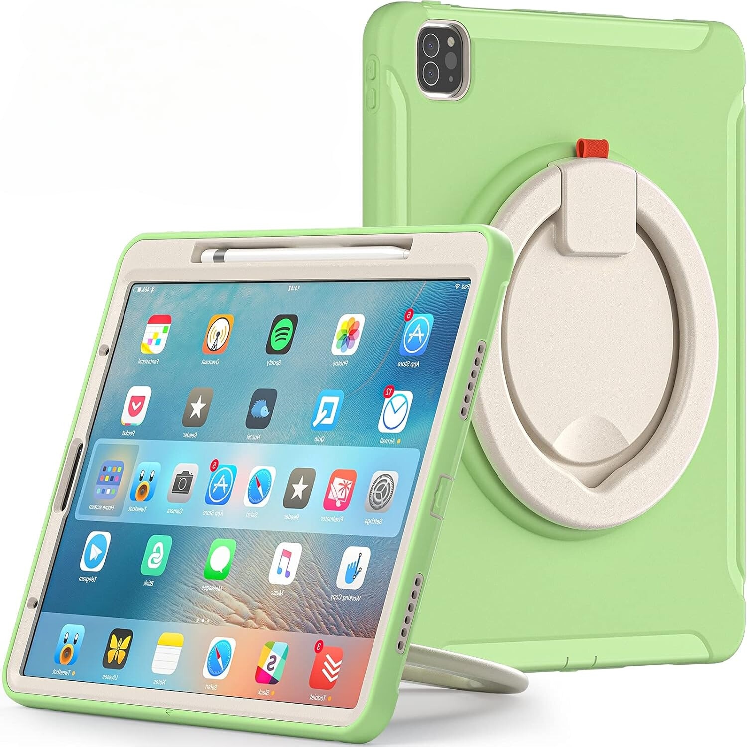 Etui pentru iPad Air 4/5 10.9 si Pro 11 2018/2020/2021, verde, cu suport ergonomic