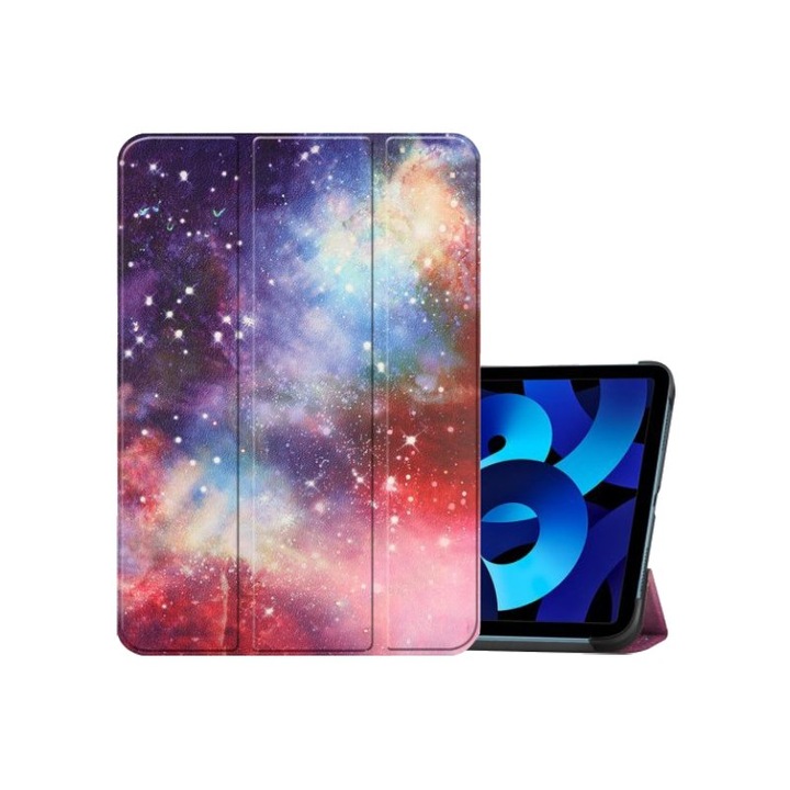 iPad Pro 11"-hez való tok, rózsaszín, galaxis motívummal, alvó funkcióval, beépített állvánnyal