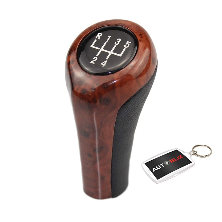 BMW Shifter Nut Wood Look 5 sebességes Autobliss kulcstartóval