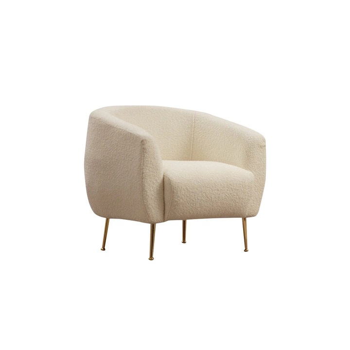 Fotoliu fix tapitat cu stofa si picioare metalice, Eses Crem, l82xA70xH82 cm