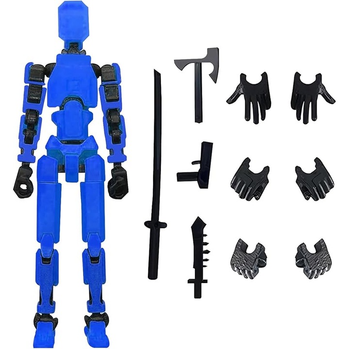 R13 csuklós robotfigura, 16,5cm, kék, többfunkciós kiegészítő készlet