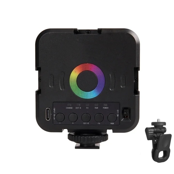 Мини RGB фотолампа, 1200mAh, 3000-9000K, черна, 87x75x29mm
