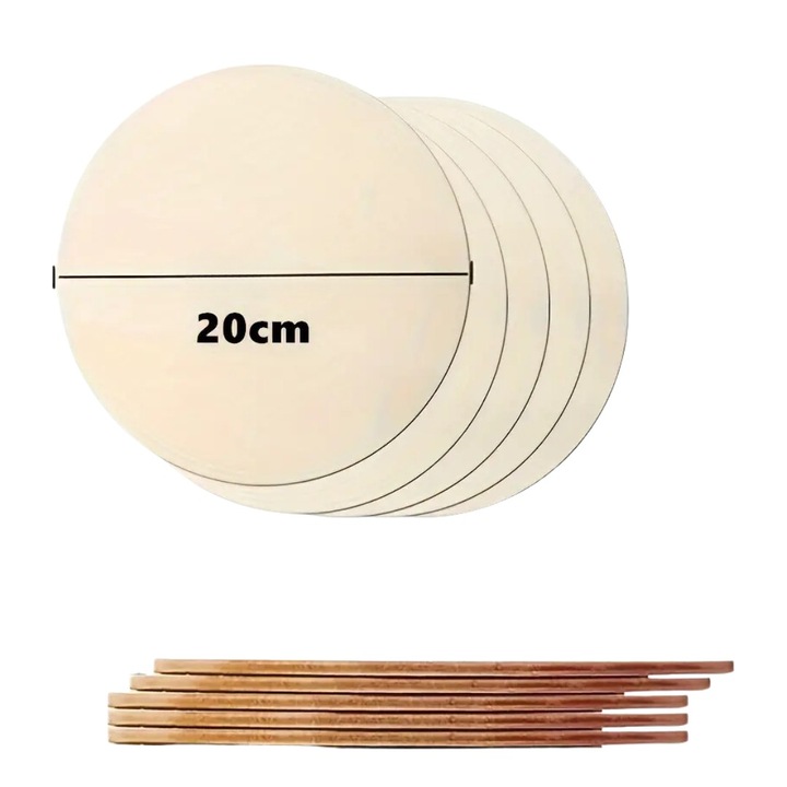 Set 5 bucati placaje rotunde diametrul de20 cm, grosime 12 mm, Plop categoria A, finisat