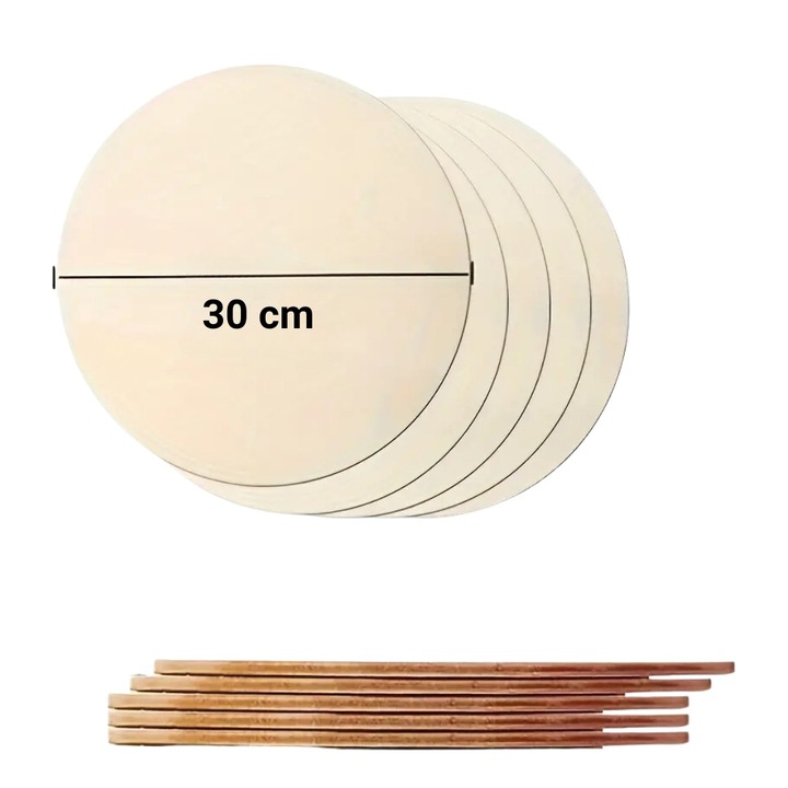 Set 5 bucati placaje rotunde diametrul de 30 cm, grosime 12 mm, Plop categoria A, finisat