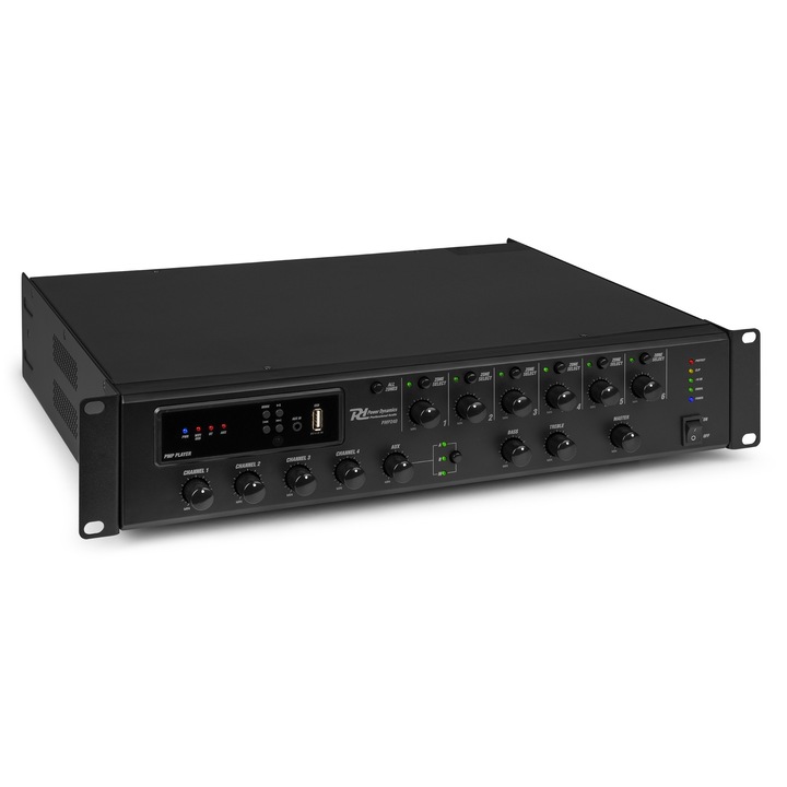 Аудио усилвател с 6 зони, 100V/16Ohm, 240W RMS, Power Dynamics PMP240