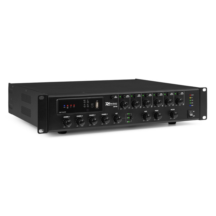 Amplificator audio cu 6 zone, 100V/16Ohm, 480W RMS, Power Dynamics PMP480