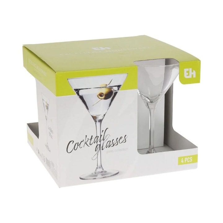 Set 4 pahare, cu picior, pentru Cocktail, 260 ml, Excellent Houseware
