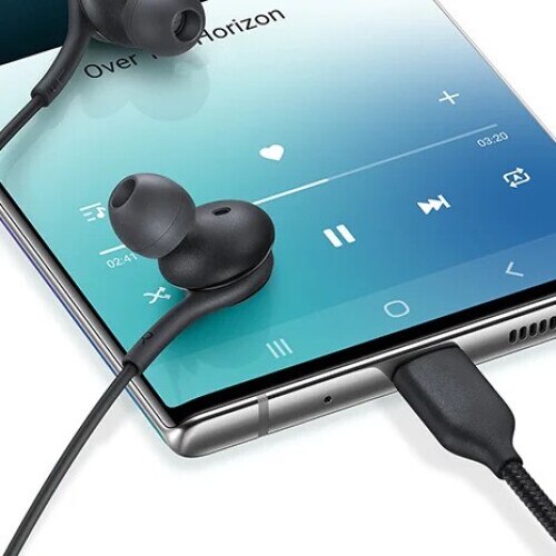 Casti audio OZ EB03 In-Ear cu microfon, Comenzi pe fir pentru apeluri/volum, Plug & Play cu decodare digitala, Hi-Fi Sunet, Rezistente la apa IPX4, Mufa USB-C, 1.2 m, Negre