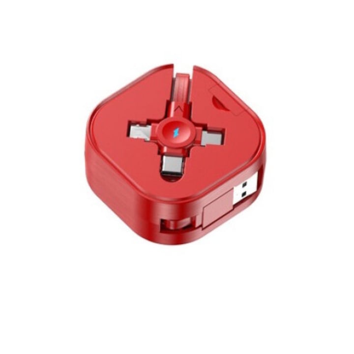 3 az 1-ben visszahúzható töltőkábel, 1,2 m, 4,5 A, Lightning/C típusú/Micro USB, telefonokhoz és táblagépekhez, 2 darabos készlet