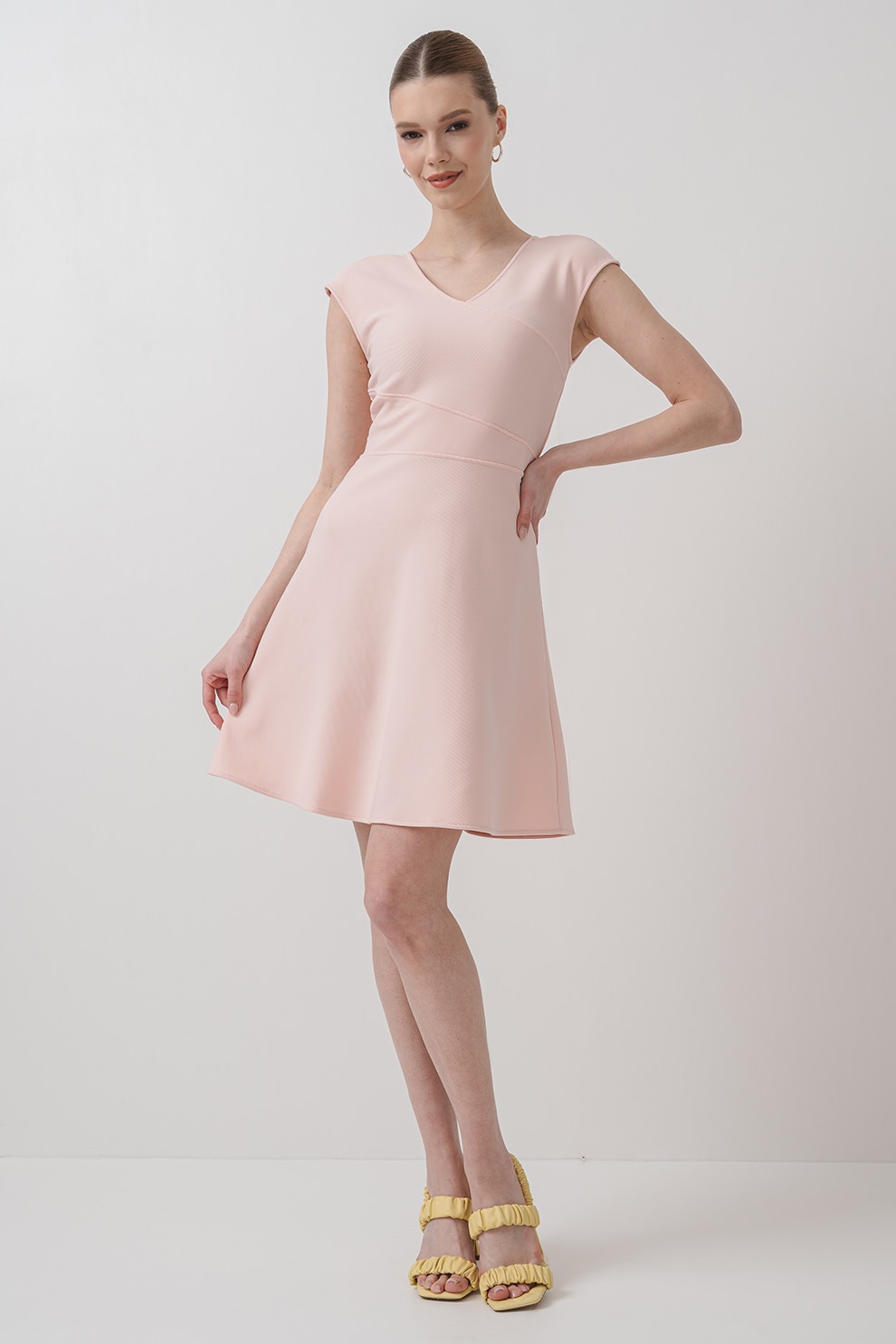 ARMANI EXCHANGE, Rochie evazata cu decolteu in V, Roz, M