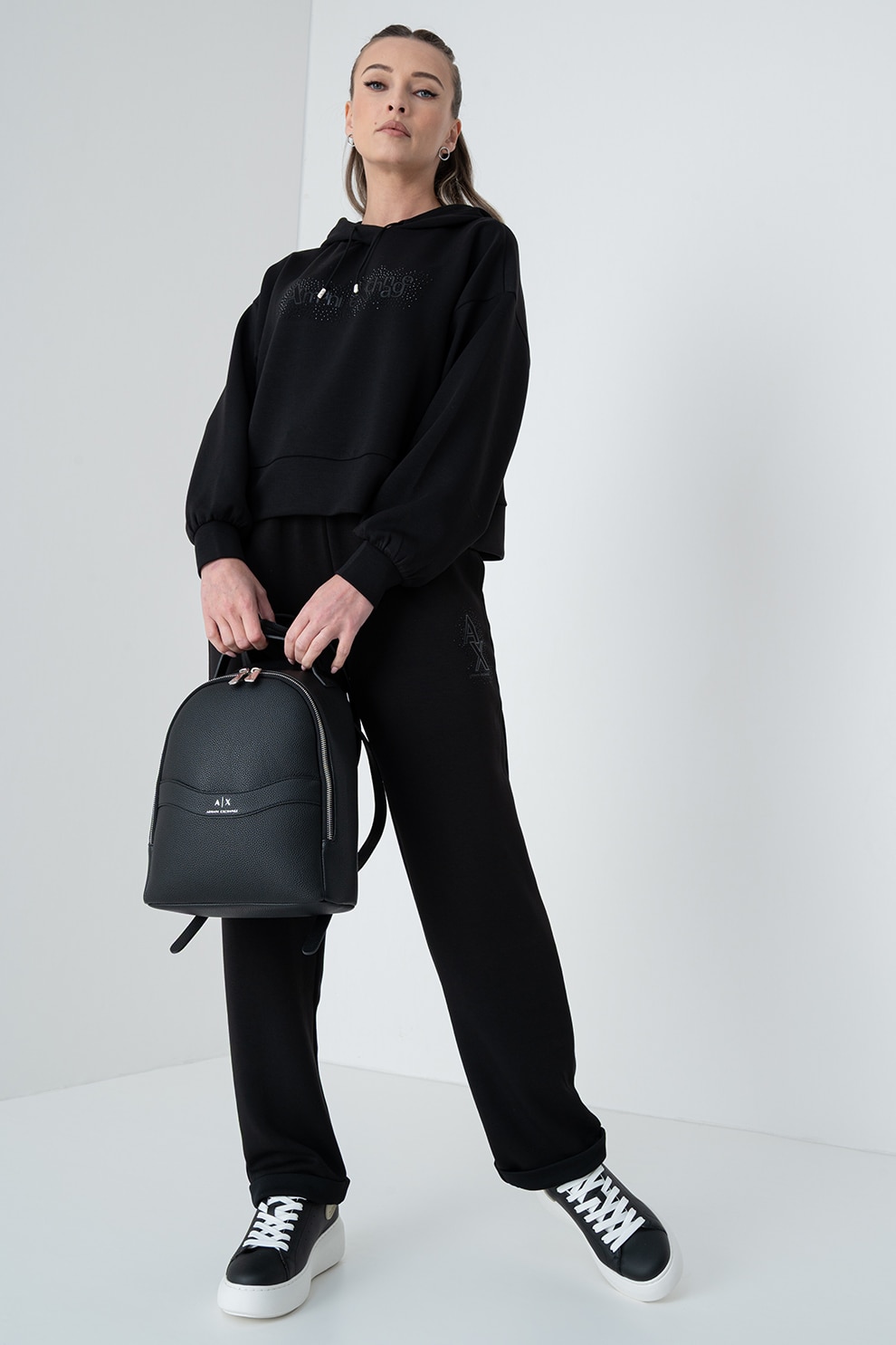 ARMANI EXCHANGE, Pantaloni de trening relaxed fit cu buzunare, Negru, M