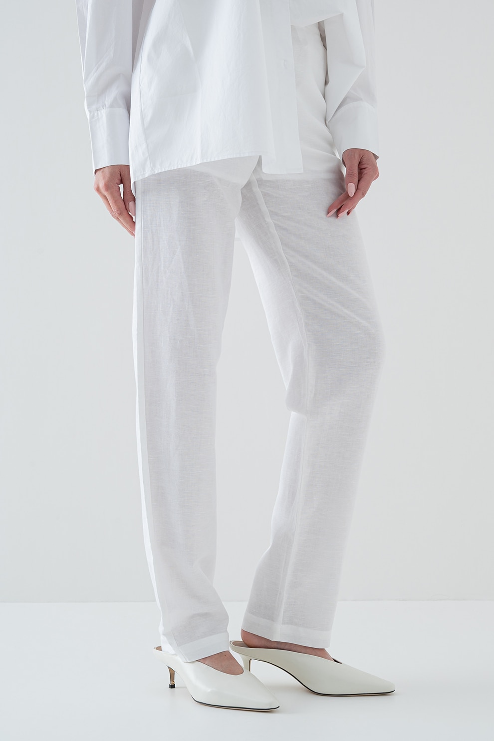 ARMANI EXCHANGE, Pantaloni din amestec de in cu croiala dreapta, Alb optic, 6