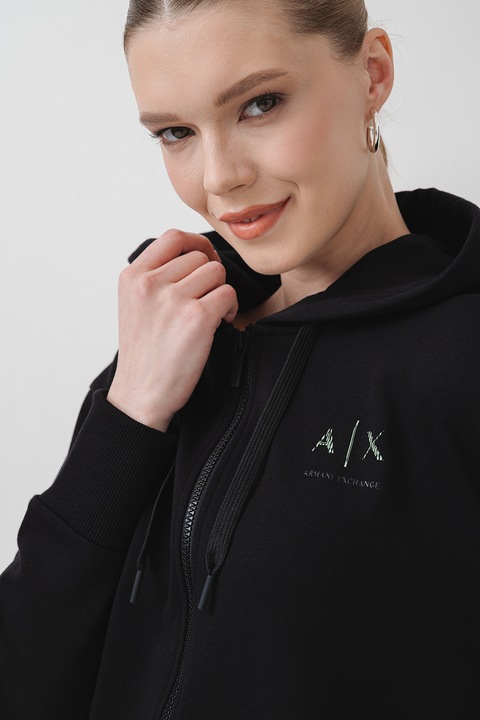ARMANI EXCHANGE, Hanorac cu fermoar si maneci cazute, Negru