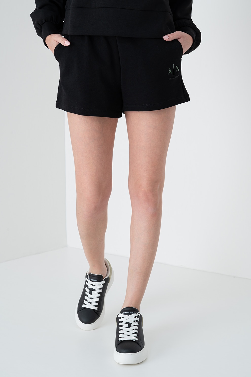 ARMANI EXCHANGE, Pantaloni scurti cu buzunare oblice, Negru, M
