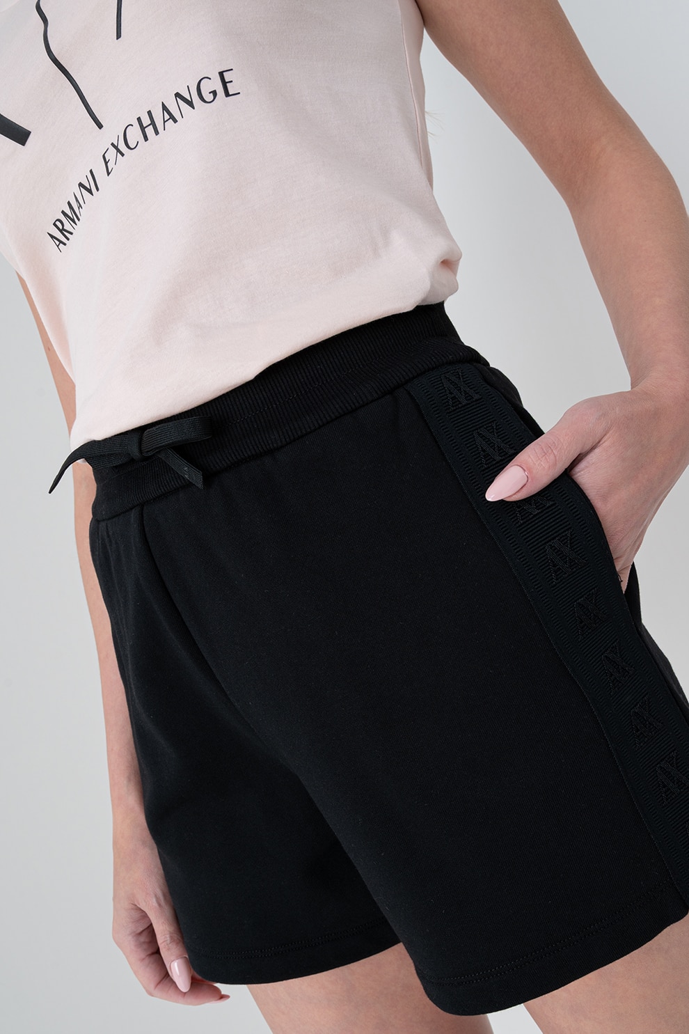 ARMANI EXCHANGE, Pantaloni scurti cu talie inalta, Negru, M