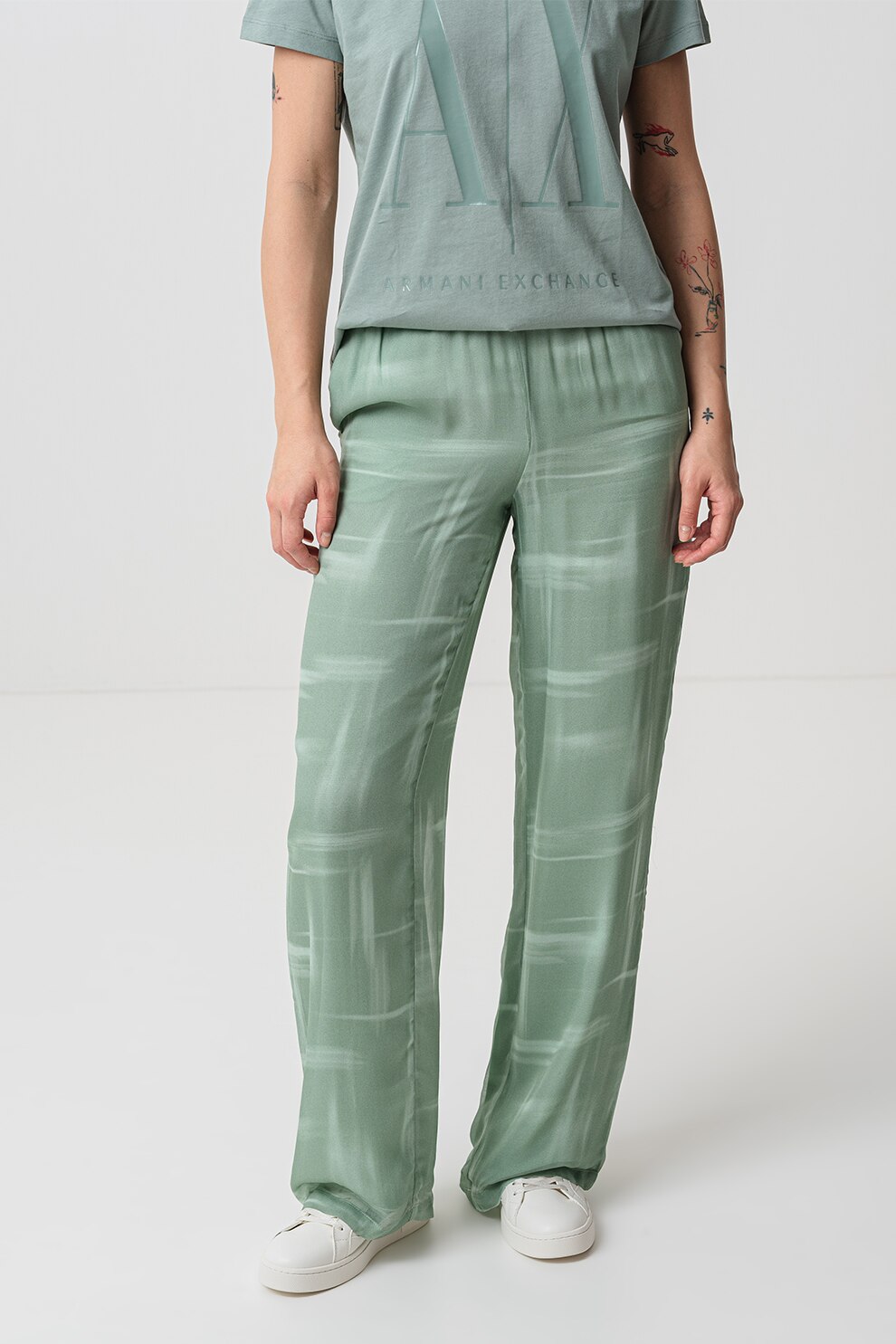 ARMANI EXCHANGE, Pantaloni drepti cu model, Verde pal, 6