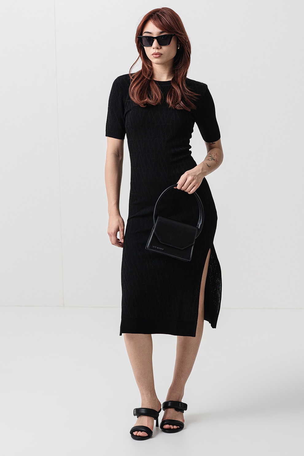 ARMANI EXCHANGE, Rochie midi din tricot cu logo, Negru, M