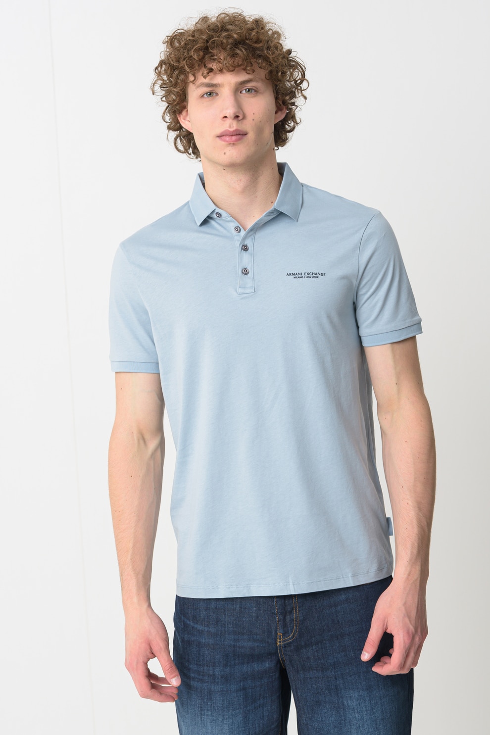 ARMANI EXCHANGE, Tricou polo regular fit, Albastru deschis, XL