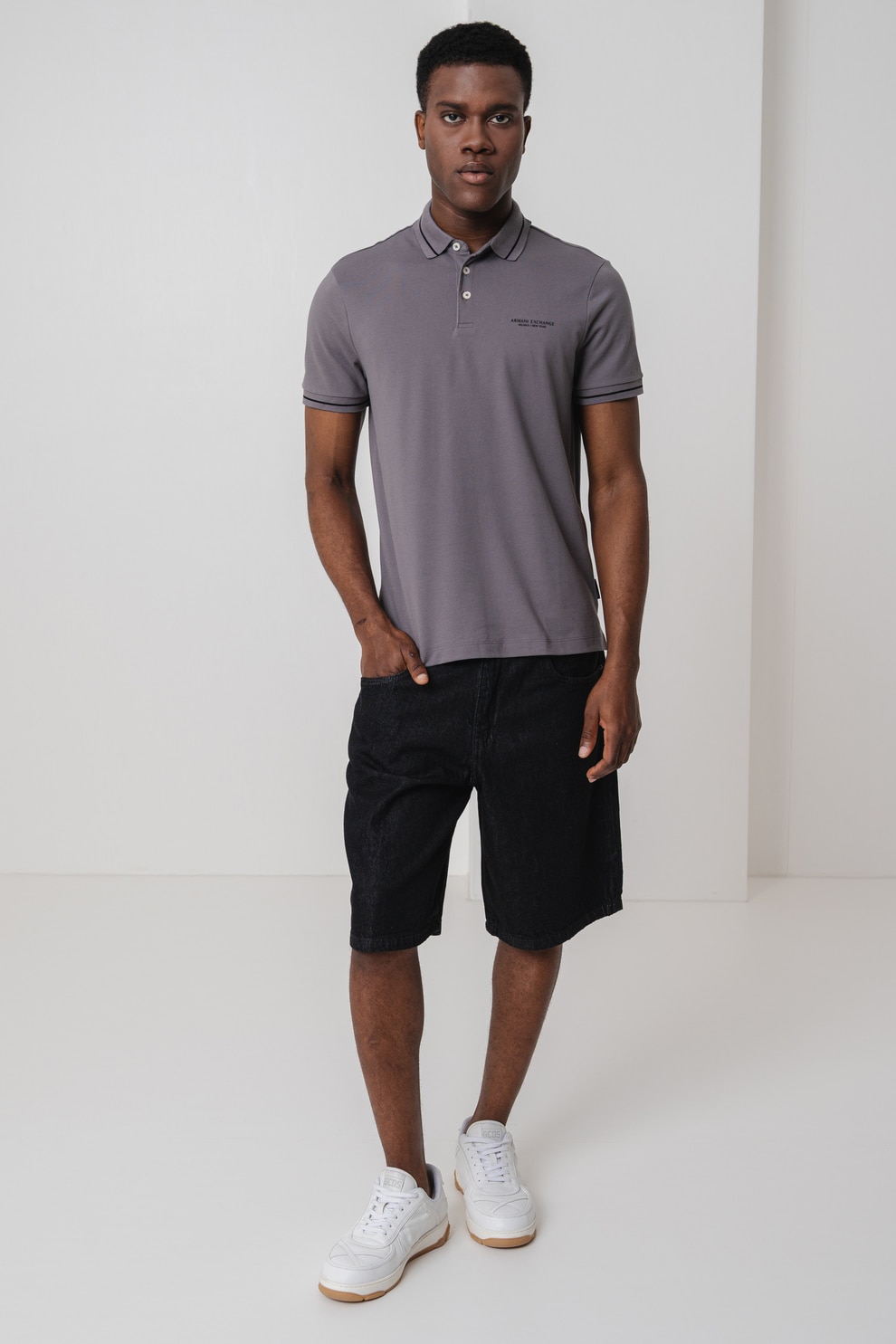 ARMANI EXCHANGE, Tricou polo cu detalii contrastante, Gri, L