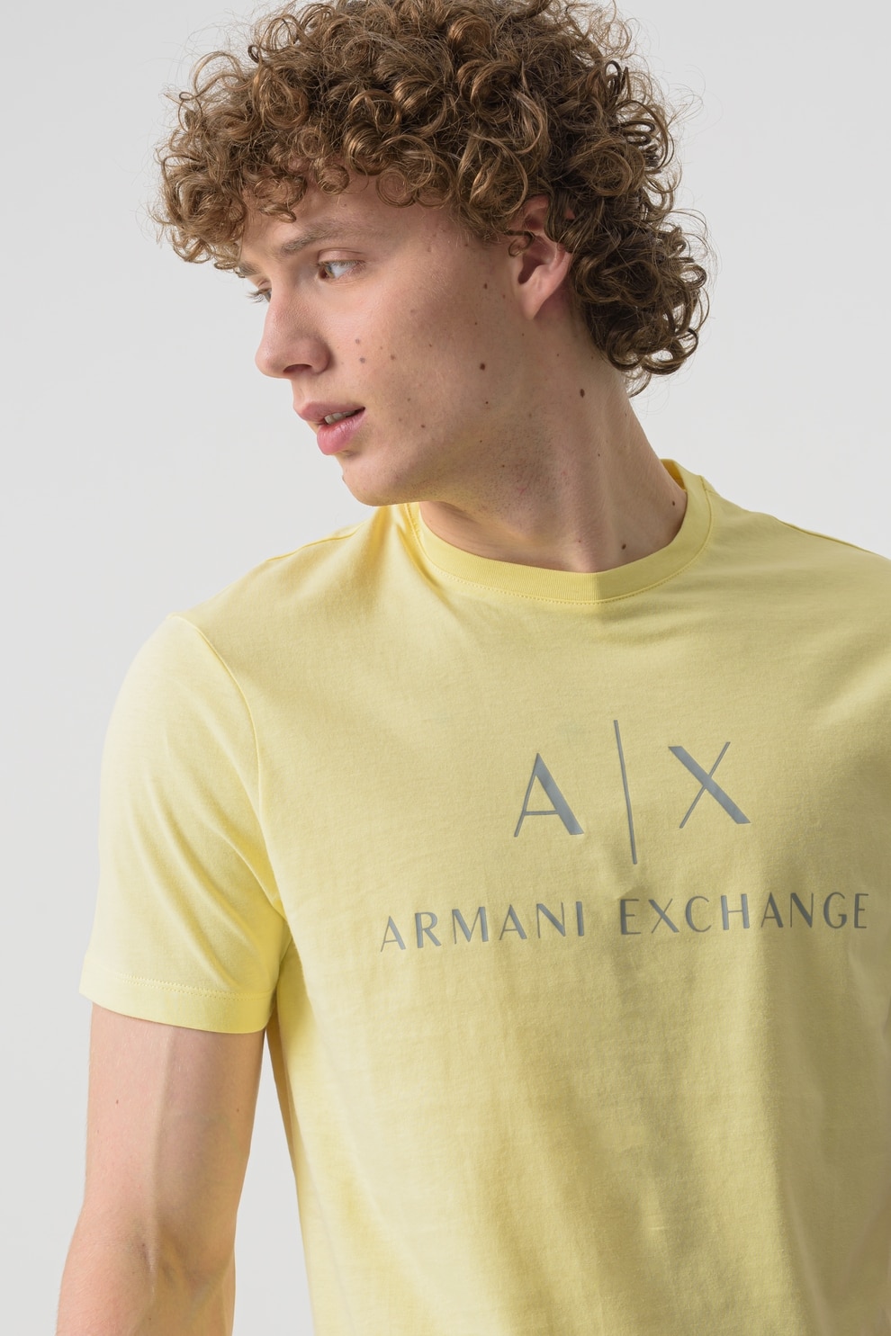 ARMANI EXCHANGE, Tricou slim fit de bumbac cu logo, Galben deschis, S