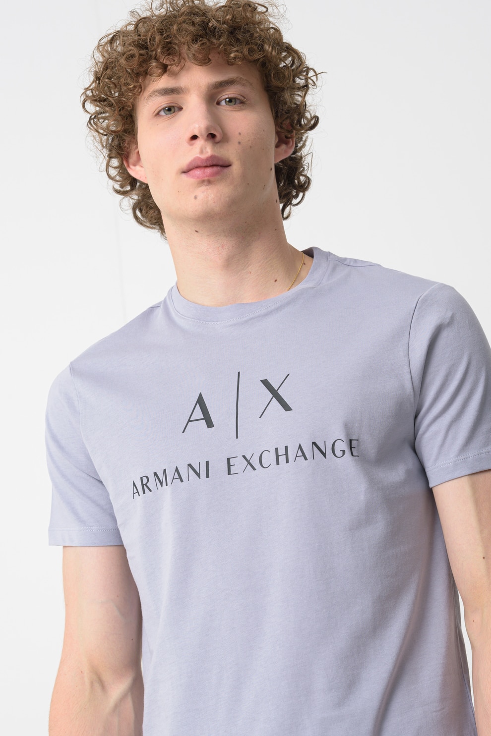 ARMANI EXCHANGE, Tricou slim fit de bumbac cu logo, Gri deschis, 2XL