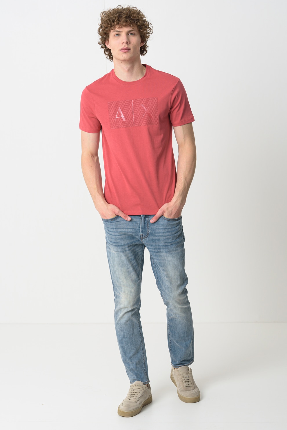 ARMANI EXCHANGE, Tricou slim fit de bumbac cu imprimeu logo, Rosu stins, S