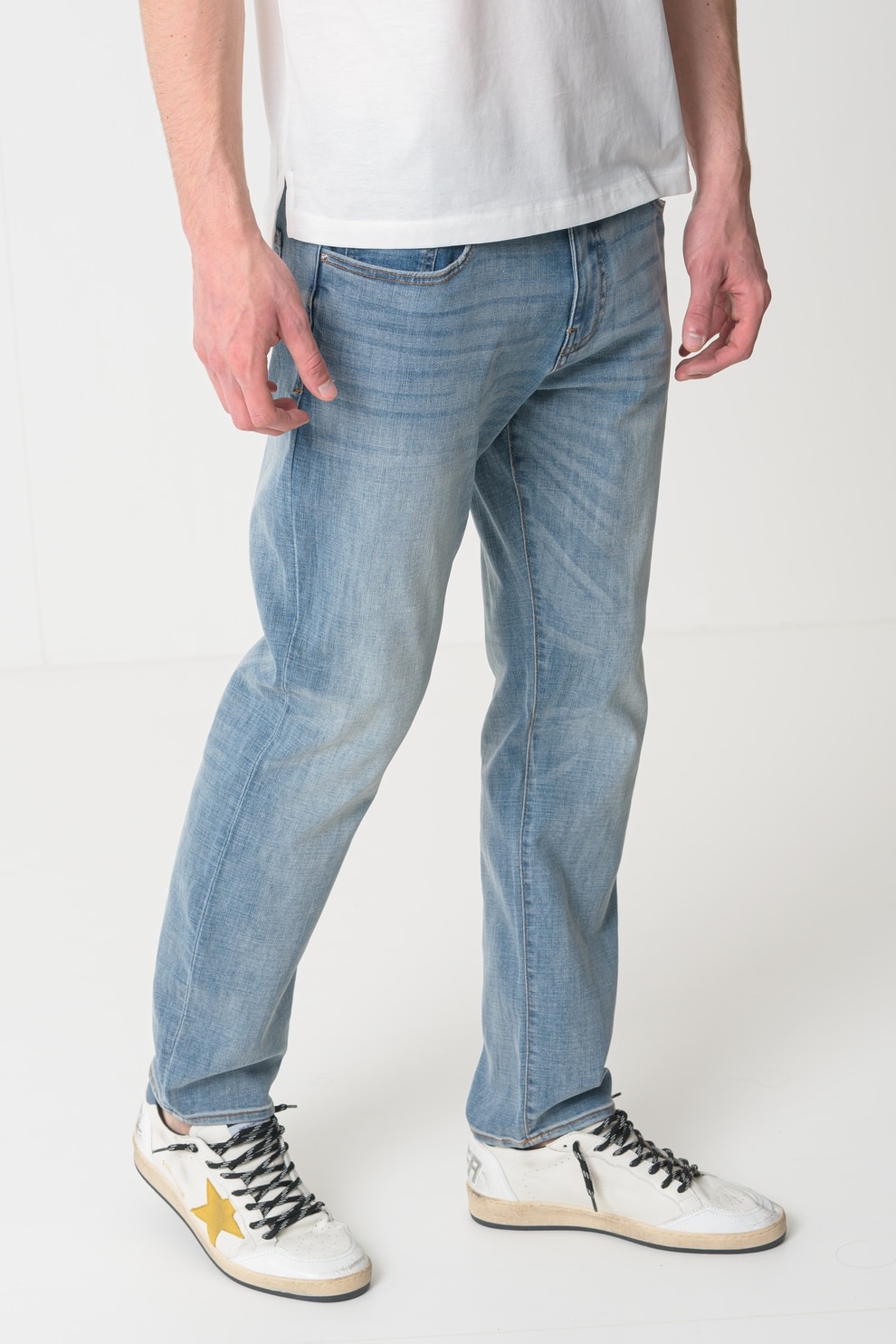 ARMANI EXCHANGE, Blugi slim-fit cu aspect decolorat J13, Albastru deschis melange, 33