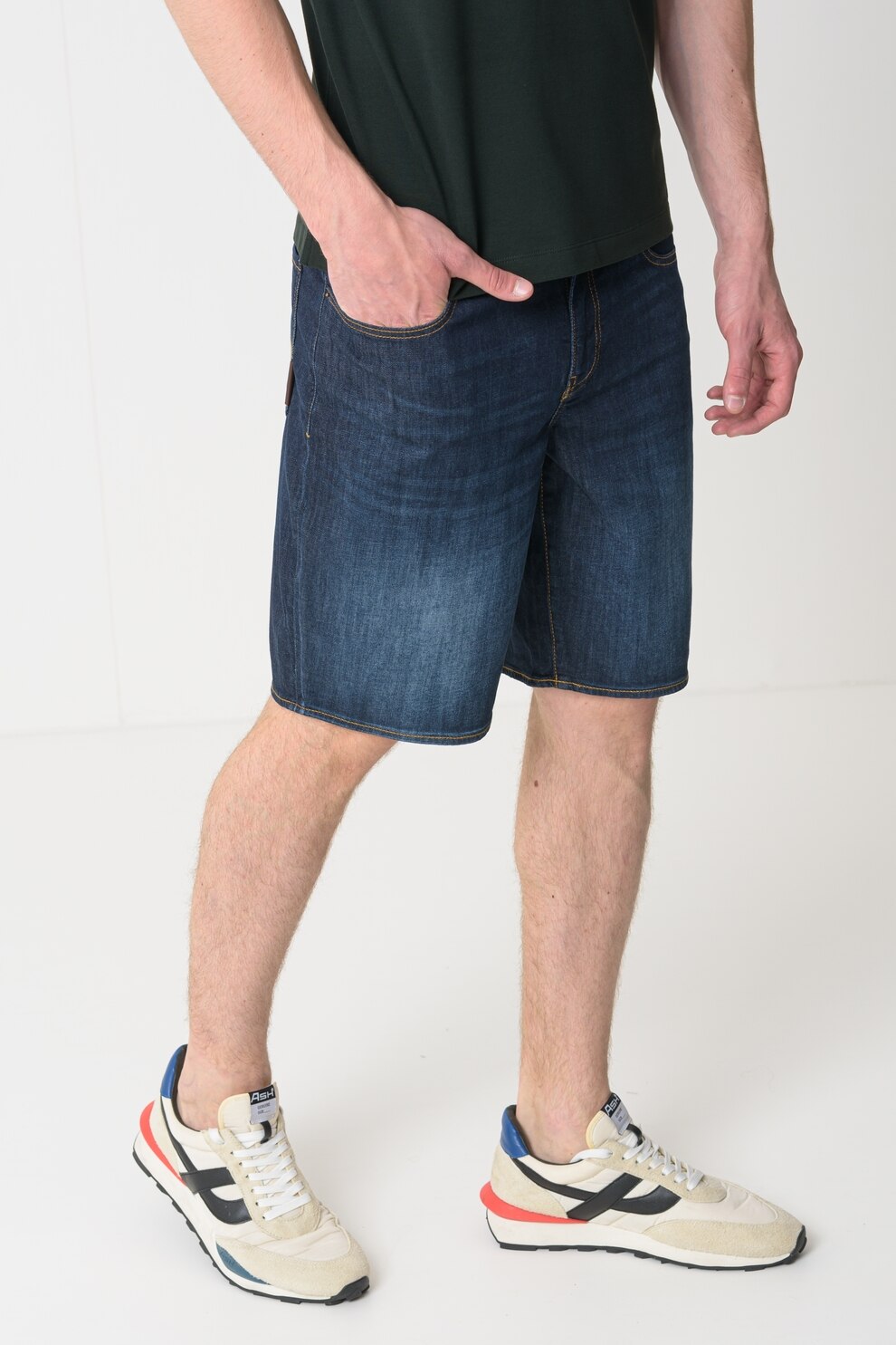 ARMANI EXCHANGE, Blugi scurti cu talie medie, Albastru melange, 33