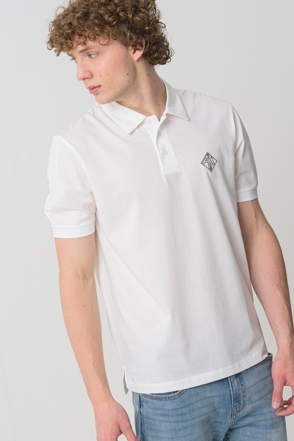 ARMANI EXCHANGE, Tricou polo cu logo discret pe piept, Alb fildes, S