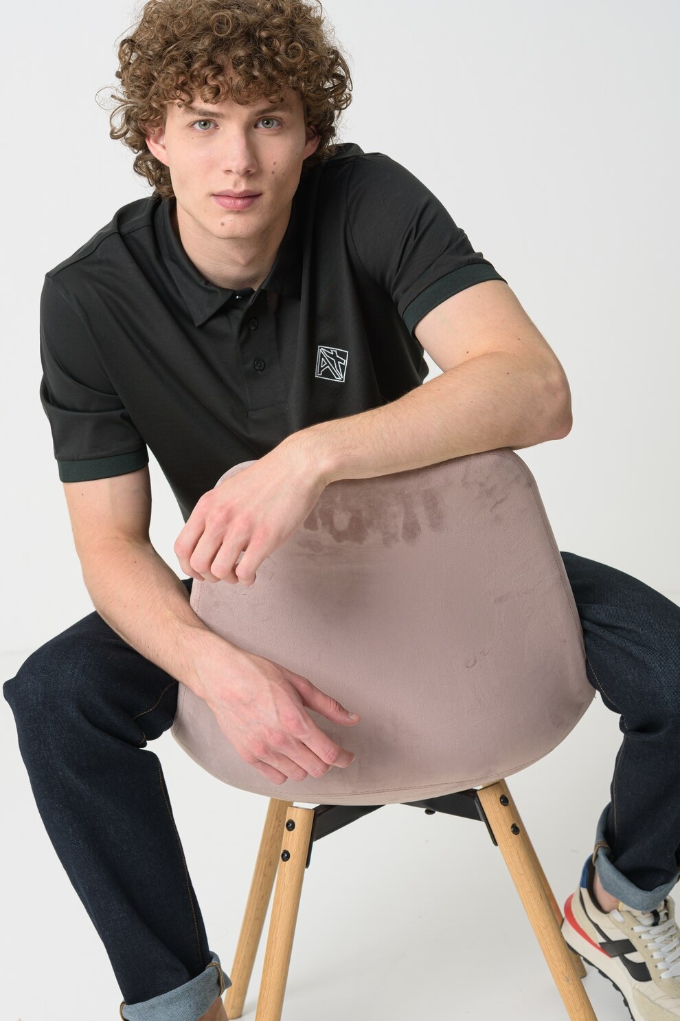 ARMANI EXCHANGE, Tricou polo cu logo discret pe piept, Verde inchis, XL