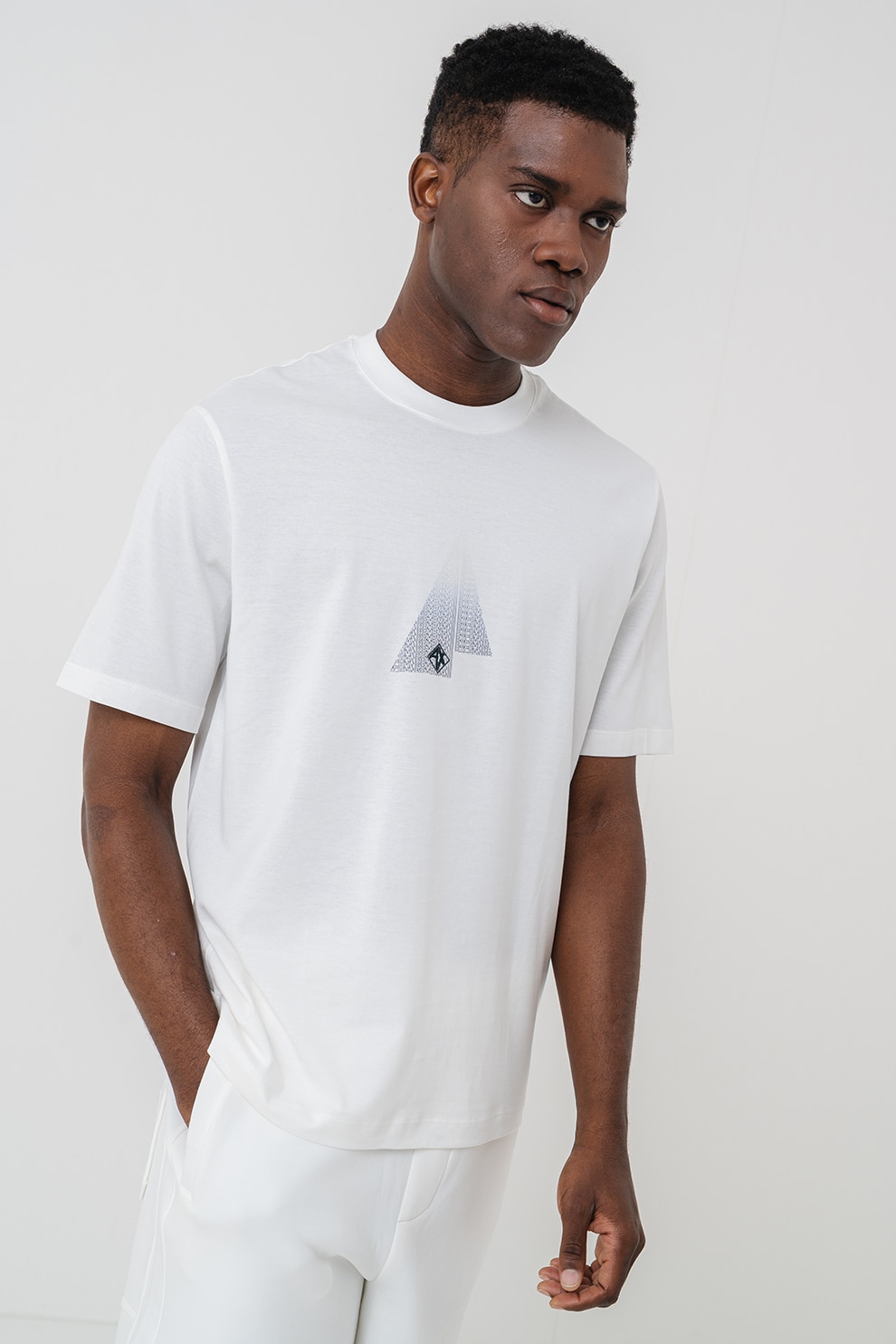 ARMANI EXCHANGE, Tricou cu imprimeu grafic pe partea din fata, Negru, Alb optic, XL