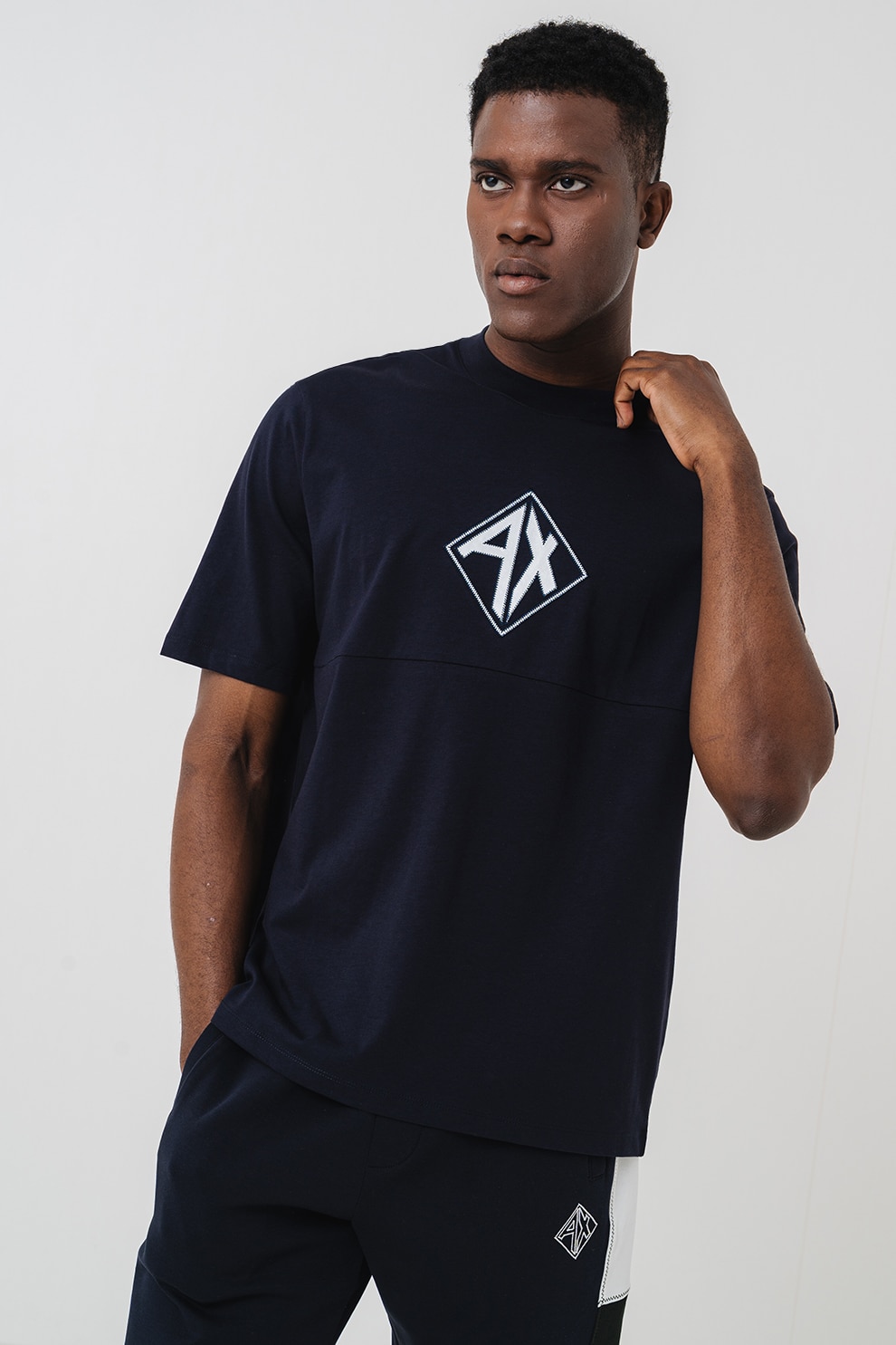 ARMANI EXCHANGE, Tricou cu logo brodat, Alb, Bleumarin, XL - eMAG.ro