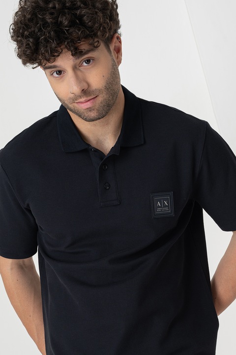 ARMANI EXCHANGE, Тениска с яка и пришито лого, Черен