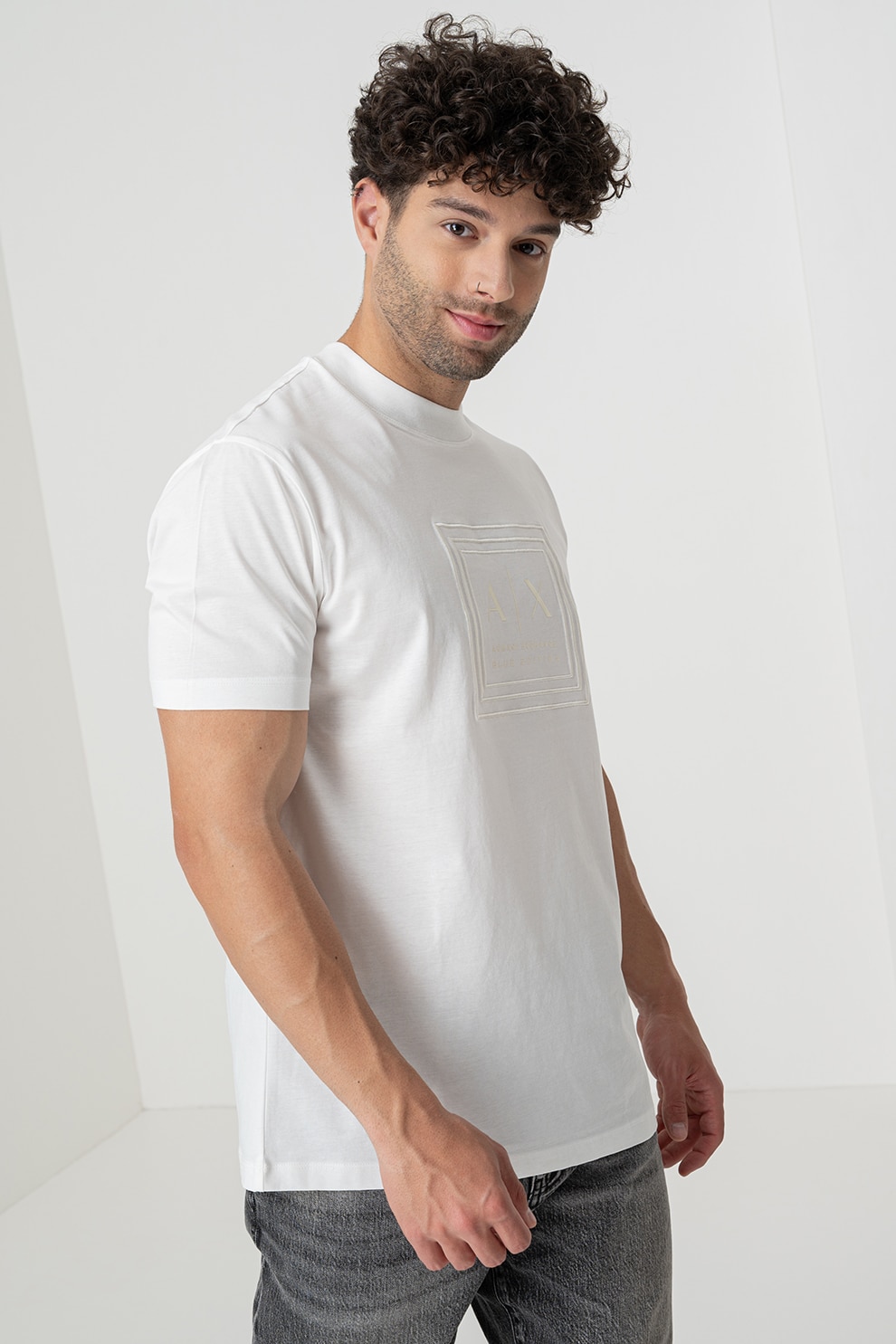 ARMANI EXCHANGE, Tricou regular fit cu logo, Alb fildes, XL