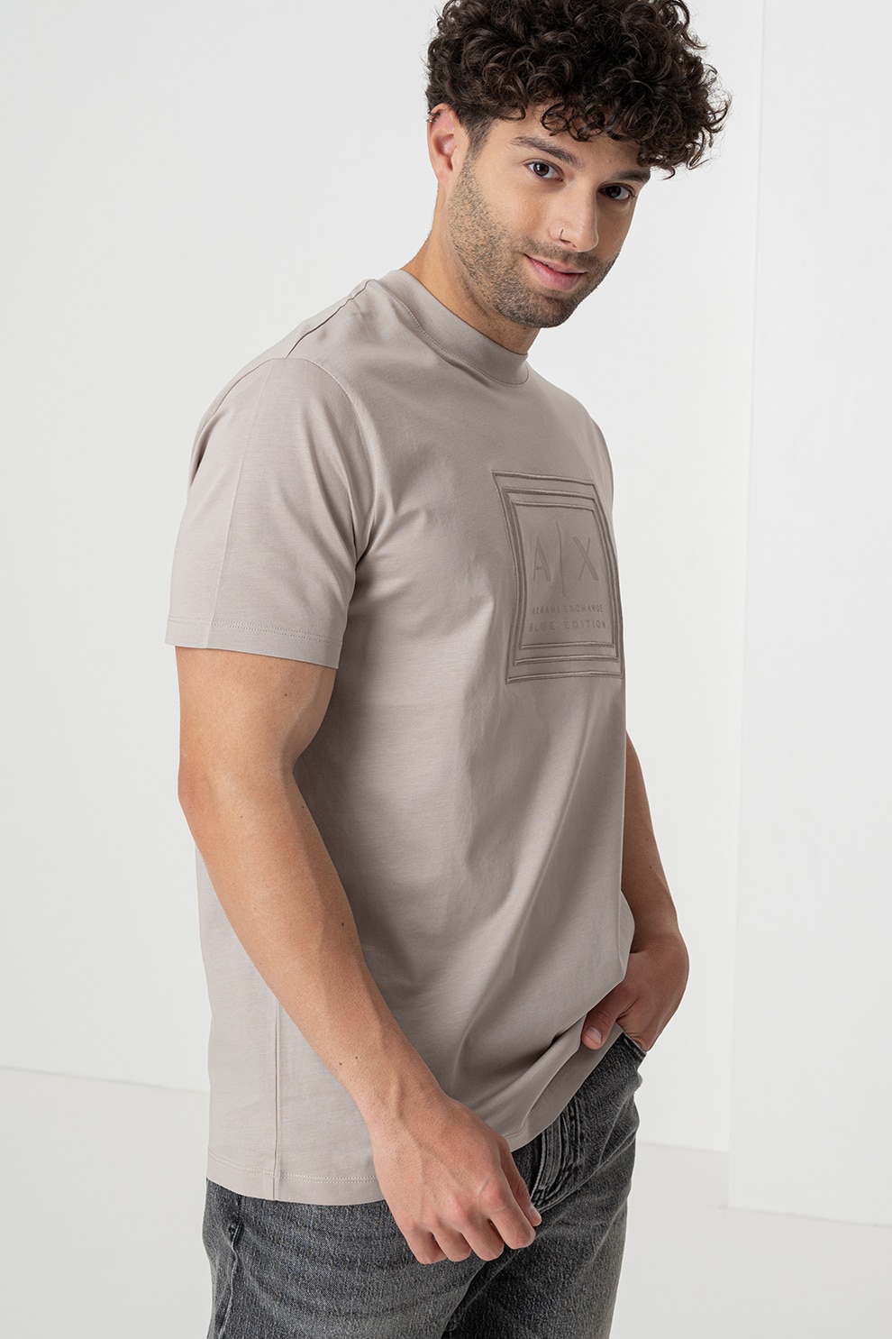 ARMANI EXCHANGE, Tricou regular fit cu logo, Maro nisip, 2XL