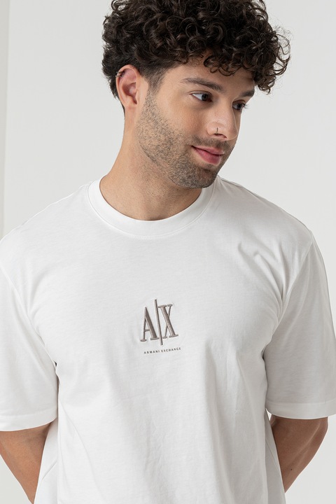 ARMANI EXCHANGE, Тениска с лого, Светло кафяво/Мръснобял