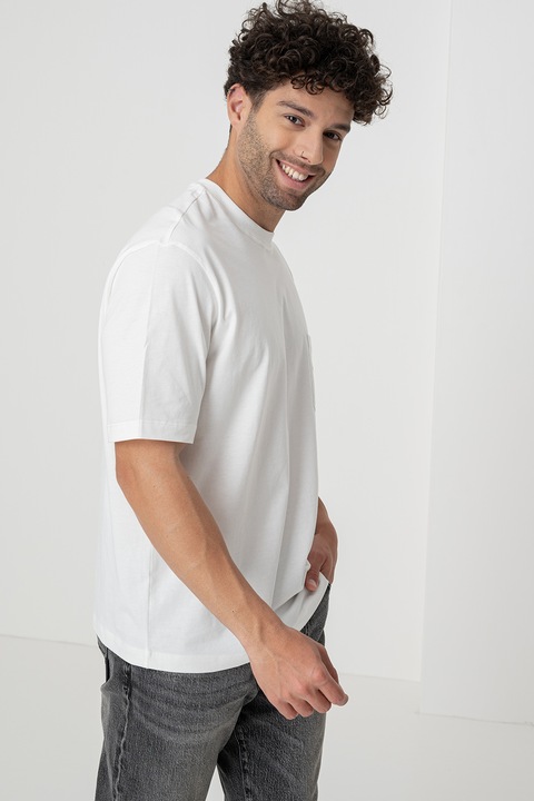 ARMANI EXCHANGE, Tricou cu decolteu la baza gatului si buzunar pe piept, Maro taupe/Alb murdar
