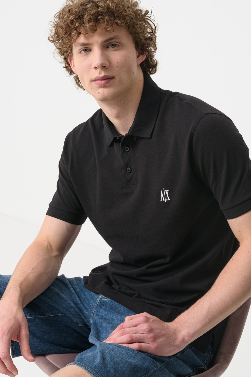 ARMANI EXCHANGE, Tricou cu logo si guler polo, Negru, L