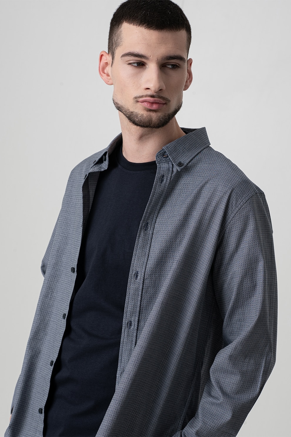 ARMANI EXCHANGE, Camasa din bumbac cu logo, Albastru deschis, Bleumarin, S