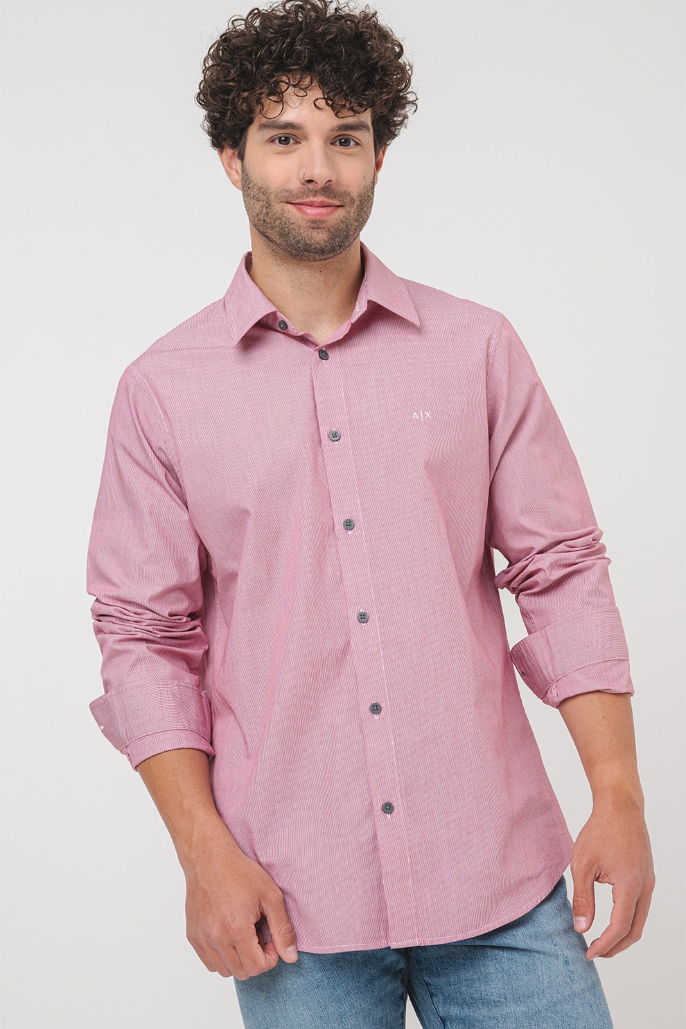 ARMANI EXCHANGE, Camasa cu logo, Rosu, Alb, S