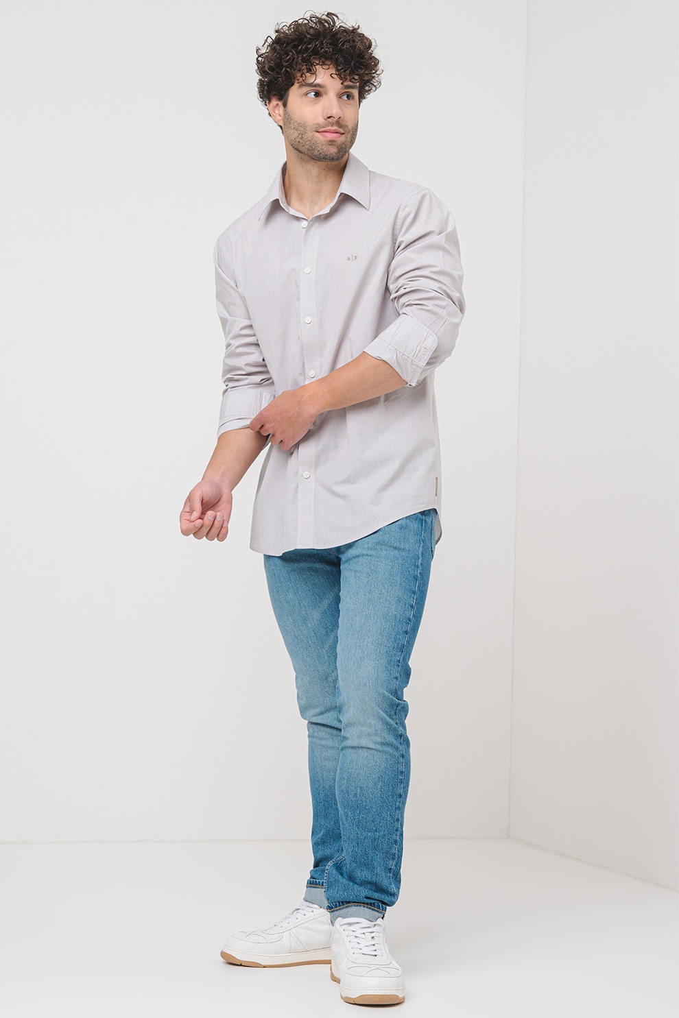 ARMANI EXCHANGE, Camasa cu logo, Gri deschis, XL