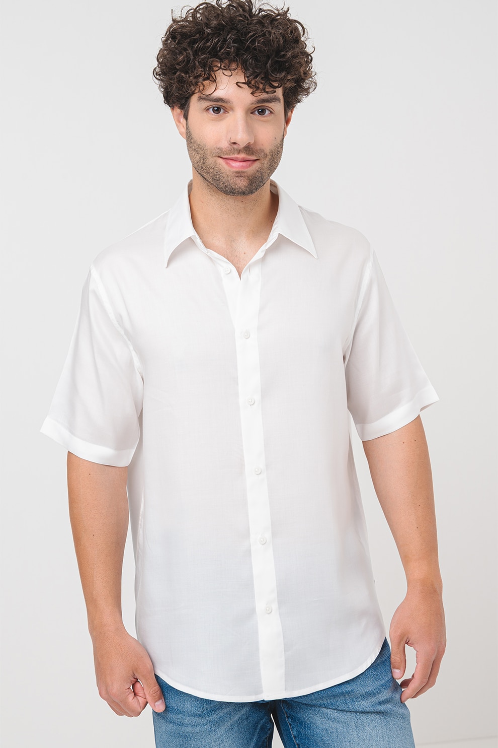 ARMANI EXCHANGE, Camasa din lyocell cu maneci scurte, Alb, S
