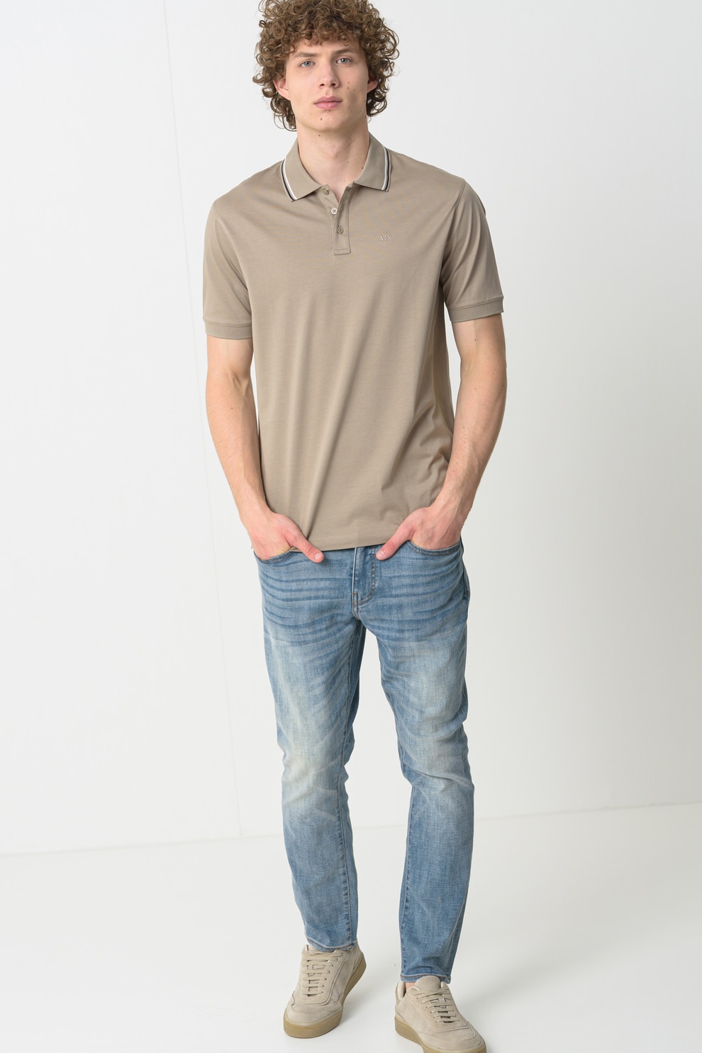 ARMANI EXCHANGE, Tricou polo cu model uni, Kaki, XL