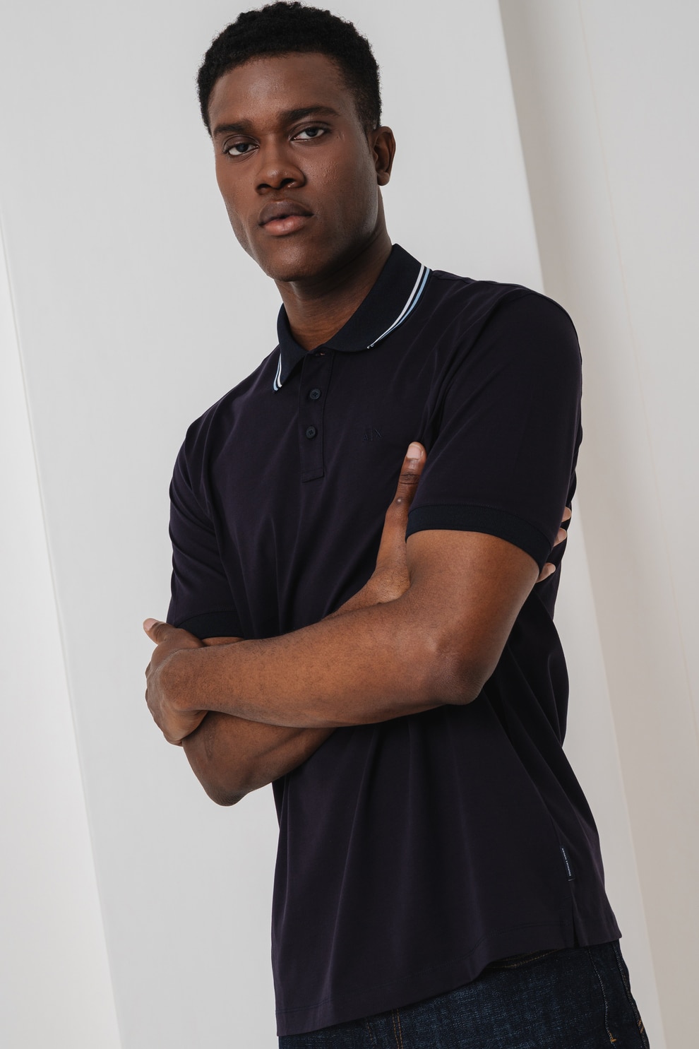 ARMANI EXCHANGE, Tricou polo cu model uni, Negru stins, XL